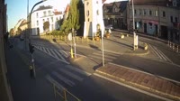 A square with a fountain, streets